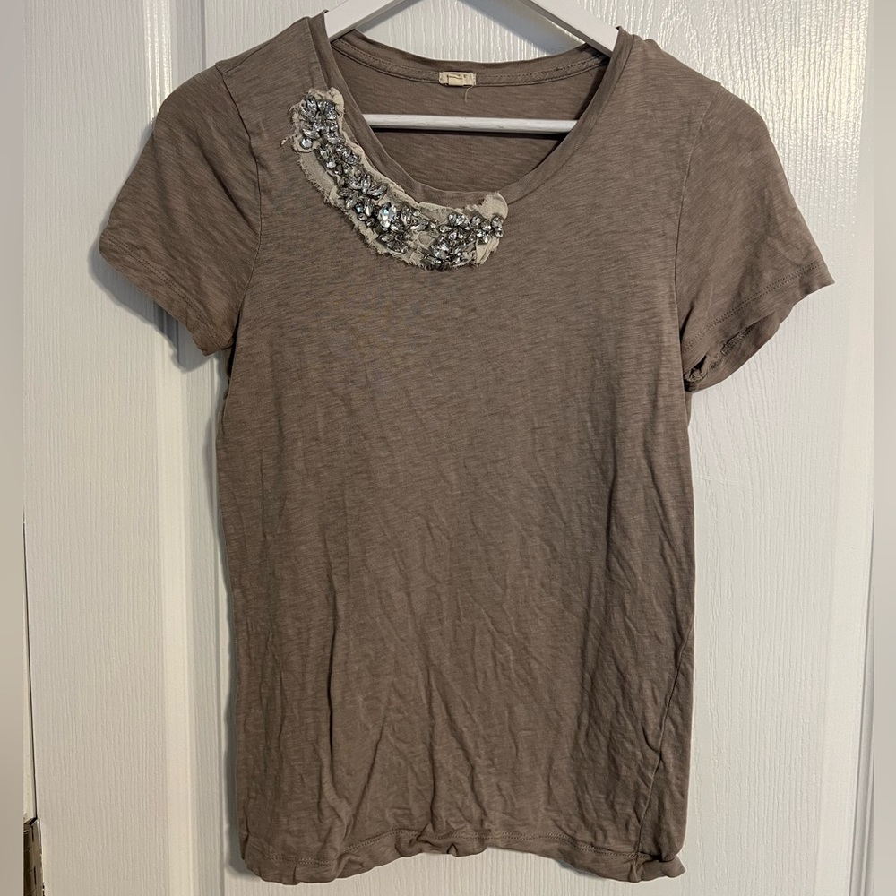 Gray flower beaded J. crew top medium